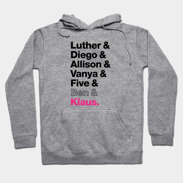 The Members of the Umbrella Academy - Black, Clear, Pink Hoodie by viking_elf